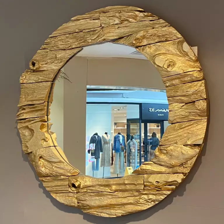 Miroir doré en bois de Teck - Mazawood