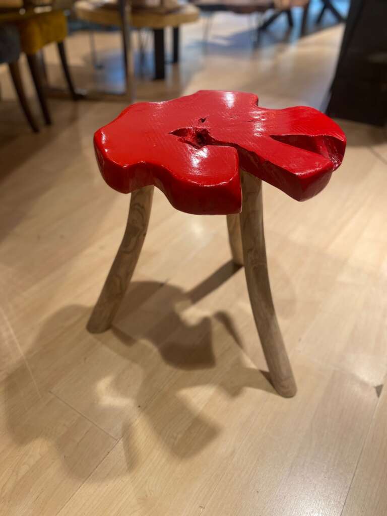 Tabouret en teck massif, diamètre 42 cm, hauteur 50 cm