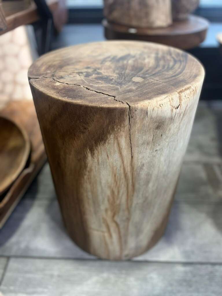 Pouf en suar massif cylindrique, hauteur 49 cm
