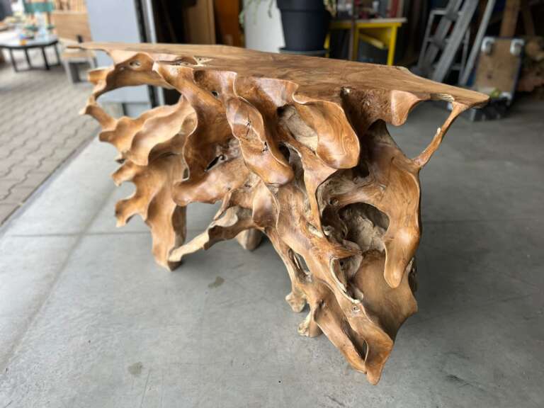 Pièce unique console teck massif forme organique Mazawood