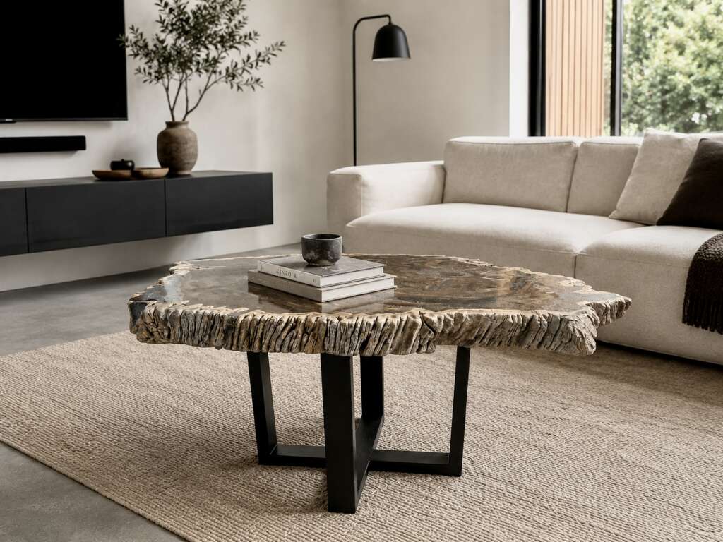 table basse en bois fossilisé