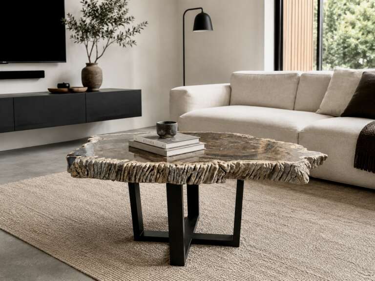 table basse en bois fossilisé